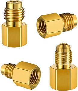 4 Pieces 6015 R134A Brass Refrigerant Tank Adapter to R12 Fitting Adapter 1/2 Female to 1/4 Male Flare Adaptor Valve Core and 6014 Vacuum Pump Adapter 1/4 Inch Flare Female to 1/2 Inch Male