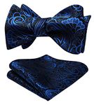 HISDERN Blue Bow Tie Men's Paisley Self Tie Bows tie Classic Bowties and Pocket Square Set Silk Bow ties for Business Tuxedo Wedding Party