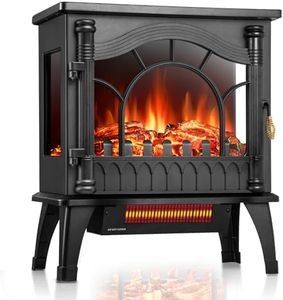 ZAFRO Freestanding Electric Fireplace Stove with Realistic Flame, 5100 BTU Electric Fireplace Heater with Retro Design, 1000W/1500W, Dual Safety Protection for Living Room, Bedroom