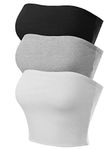 MixMatchy Women's Double Layered Basic Casual Strapless Backless Bandeau Bra Tube Top 3PACK - Black/H.Grey/White S