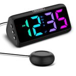 Netzu Loud Alarm Clock for Heavy Sleepers, Plug-in RGB Vibrating Alarm Clocks with Bed Shaker, 5 Dimmers, 2 Alarms, 4 Volumes and Snooze for Bedrooms Seniors Adults (Black)