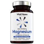 Complex Triple Action Formula - Magnesium Citrate + Glycinate + Taurate and Vitamin B6 with Bioperine for Maximum Absorption - Max Potency - Premium Ingredients - Vegan - Made in The UK by Vital Haven