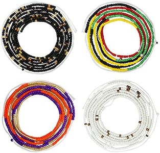 Teniinet 4PCS 50” Non-Stretching Handmade African Waist Beads for Women (Tie-on) (Style 3)