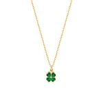 14k Solid Gold Four Leaf Clover Necklace,14k Yellow Gold Green 4 Leaf Clover Necklaces for Women,Shamrock Pendant Necklace,Dainty Nature Themed Jewelry,Gifts for Birthday, 18", Gold, Cubic Zirconia