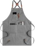 CONTAIL Chef Apron for Men Women, Canvas Aprons with Pockets-Cross Back Kitchen Apron for Cooking Grilling Baking BBQ Barber (Grey)