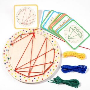 EduLand Montessori Wooden Peg Board Winding Patterns Game - Learning & Development Toy - 3+ Years - Includes 4 Colors Wool, 20 Pattern Cards, Wooden Pegboard