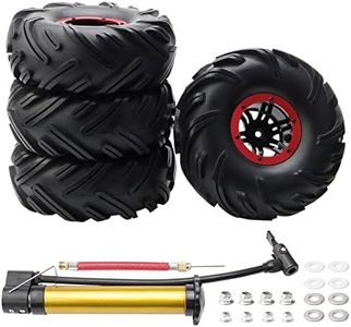 Rchobbytop 4pcs RC 2.2 Inch Crawler Tires Inflatable OD 140mm Mud Badland Tractor Tread Tyres and 12mm Wheel Rims Lock Nuts for 1:10 Monster Truck Crawling Car Traxxas Maxx Axial RC4WD, Red