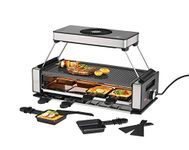 Unold Smokeless Electric Raclette & Grill 48785 - Extraction Hood with Carbon Filter - Reversible Grill/Griddle Plate - 1200W - For up to 8 Persons