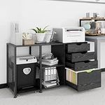 PUNCIA 4-Drawer File Cabinet Office Lateral Filing Cabinets with 2 Open Compartments & Paper Shredder Stand on Wheel Large Capacity Printer Stand with Storage for A4 Letter Size Document