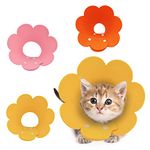 HACRAHO Pet Cone Collar, 3 PCS Cute Sunflower Shape Surgery Recovery Elizabethan Collars Adjustable Cone After Surgery Neck Collar for Cats and Dogs, Yellow and Pink and Orange