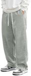 JMIERR Mens Corduroy Baggy Pants Wide Leg Joggers, Light Grey, 3XL