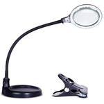 Brightech LightView Pro Flex 2 in 1: 2.25x Magnifier with Bright LED Light - Magnifying Glass Lamp with Base Stand & Clamp - for Reading, Painting, Sewing & Needle Crafts, Puzzle & Hobby Fans