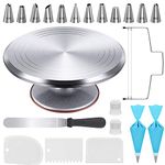 Kootek 22 Pcs Cake Decorating Kit with Aluminum Alloy Revolving Cake Turntable, Cake Leveler, Icing Spatula, 12 Numbered Piping Tips, 2 Silicone Pastry Bags, 2 Couplers, 3 Icing Smoother
