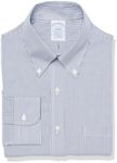 Brooks Brothers Men's Regular Fit Non-Iron Stretch Button-Down Collar Dress Shirt, Navy Mini Stripe, 17.5" Neck 34" Sleeve