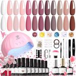 Modelones Gel Nail Kit with 48W Lamp - 12 Colors Pink Gel Nail Polish Set with Lamp Starter Kit, UV LED Nail Lamp, Glossy & Matte Top and Base Coat, Manicure Tools for Beginner DIY at Home