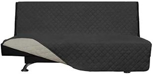 Easy-Going Sofa Covers, Slipcovers, Reversible Quilted Furniture Protector, Improved Anti-Slip with Elastic Straps and Foams (futon, Dark Gray/Beige)