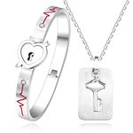 Uloveido Shield Key Pendant Necklace and Lock Bracelet for Girls Boys Couple Necklace Bracelet Men and Women Anniversary Birthday Gift, You Hold the Key to My Heart Y473/Y474 (Y1892-White)