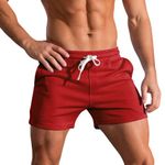 Men's 3 Inch Running Shorts Gym Training Bodybuilding Shorts Breathable Cotton Sports Shorts Red 2XL