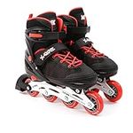 M.Y X-Skate Adjustable Red Inline Roller Skates with Built In Adjusters Kids Roller Boots for Boys & Girls - Large