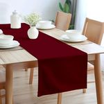 Encasa Table Runner Size 32x230 cm | Cotton Canvas Fabric | Rich Maroon Solid Color | Machine Washable & Durable