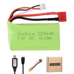 OooSure 2200mAh 7.4V 15C Li-ion Rechargeable Batteries with Deans T/Futuba/JST/XT30 Adapter Fits for WLtoys 4WD High Speed RC Cars Evader BX Truck Truggy Airplane (T Connector)