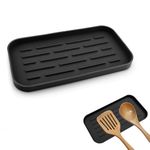 SwirlColor Spoon Rest Kitchen, Functional Silicone Ladle and Spoon Holder Utensil Rest Cutlery Holder for Kitchen Countertop Stove Top Dining Table -Black