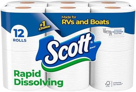 Scott Rapid-Dissolving Toilet Paper, 12 Double Rolls, Sustainable, Septic-Safe, Toilet Paper