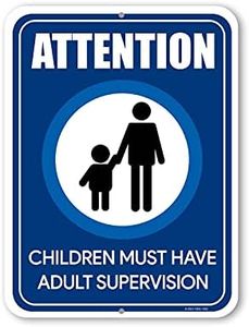 Honey Dew Gifts, Attention Children Must Have Adult Supervision, Swimming Pool Signs, Children Supervision, Parental Advisory, Children Safety Business Sign, 9 Inch by 12 Inch, HDG-1322