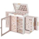 HOOBRO Jewelry Box with Mirror, Travel Jewelry Organizer with Glass Window, Vertical Storage, Christmas Gift, Gift for Loved Ones, for Earrings, Rings, Necklaces, Bracelets, White WT03JB04G2