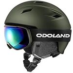 Odoland Snow Ski Helmet and Goggles Set, Sports Helmet and Protective Glasses - Windproof Protective Gear for Skiing, Snowboarding, Olive Green, S