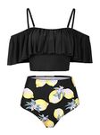 Kaei&Shi Strapless,Strappy Swimwear,Lemon High Waisted Flounce Bikini Set,Tummy Control Swimsuits for Women,Off Shoulder Bathing Suit Plus Size