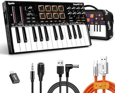 Synido 25 Key USB MIDI Keyboard Controller with 8 Drum Pads, Professional Mini Midi Keyboard with OLED Screen, Beat Maker Machine for Music Production, Black, TempoKey K25