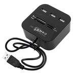 sourcingmap Blue LED Light 3 Port USB 2.0 HUB TF All-in-1 Combo Card Reader Black