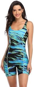 Adoretex Women's One Piece Bathing Suits, Boyleg Unitard Swimsuit for Water Aerobics, Fitness or Lap Swimming (FU002) - Blue/Green - S