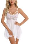 Giorzio Women's Lace Babydoll Chemise Sleepwear Teddy Lingerie Set White, S