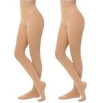 MANZI 2 Pairs Women’s Transition Ballet Stocking Tights Convertible Dance Performance Tights for Women Light Suntan M-L