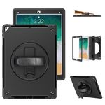Case for iPad Pro 12.9 2017/2015: Compatible with iPad Pro 1st/2nd Generation Heavy Duty Shockproof Rugged Case for iPad Pro 12.9 Inch with Pencil Hoder - 360° Rotating Stand - Handle/Strap (Black)