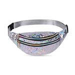 Flintronic PU Leather Fashion Waist Bag Women's Shiny Waist Bag, Festival Rave Women's Crossbody Waist Bag, Perfect for Sports Running Party Carnival (Silver Sequins)