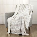 Home Beyond & HB design - Plush Faux Fur Throw Blankets for Couch Chair Sofa Bed - Soft Warm Decorative Shaggy Throw Blanket- 50 x 60 Inch, White and Brown