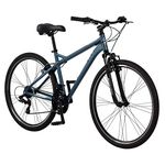 Schwinn Network 1.5 Hybrid Bike, Men and Women, 700c Wheels, 21-Speed, 18-inch Aluminum Frame, Front Suspension, Alloy Linear Pull Brakes, Matte Blue