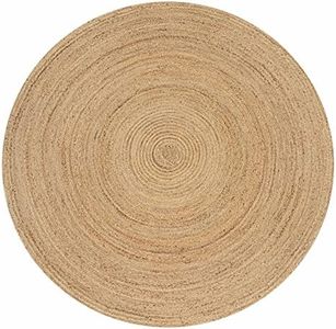 THE BEER VALLEY Jute Braided Boho Area Rug, 4' Round - Natural, Hand Woven Farmhouse Reversible Rugs for Living Room, Kitchen, Bedroom - 4 Feet Round