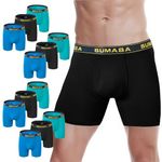 SUMABA Long Leg Men Underwear Boxer Briefs Fly with Pouch No Ride Up Bamboo Underpants for Men Breathable, 12 Pack-01, X-Large