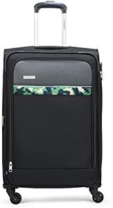 Aristocrat Medium Commander 69Cms Premium Polyester with PVC Coating Soft Sided Check-in 4 Spinner Wheels Black Suitcase