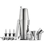 FineDine Cocktail Shaker Set - 14-Piece Cocktail Making Set w/ 26 oz Stainless Steel Shaker & Strainer - Bartender Kit - Cocktail Gift Set