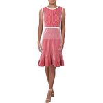 Ralph Lauren Womens Red Flounce Striped Sleeveless Crew Neck Knee Length Dress Size: M