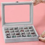 atorakushon Earring Storage Case 24 Compartments Ring Velvet Display Case Box Locker Box Set Organizer Velvet Jewelry Tray Cufflink Storage Showcase with Clear Glass Lid (Grey)