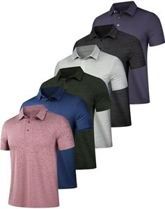 OYGSieg 6 Pack Mens Polo Shirts Performance Short Sleeve Golf Shirt Moisture Wicking Athletic Casual Collared T-Shirt, Green/Black/Dark Grey/Navy/Light Grey/Red (Setb 6 Pack), Medium