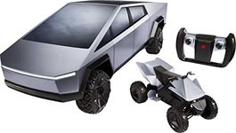 Hot Wheels Remote Control Car 1:10 Tesla Cybertruck Radio-Controlled Truck & Electric Cyberquad, Custom Controller, Speeds to 12 MPH, Working Headlights & Taillights, For Kids & Collectors, GYD25