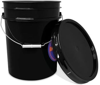 5-Gallon Black Plastic Bucket with Matching Airtight Lid I Food Grade Bucket | BPA-Free I Heavy Duty 90 Mil All Purpose Pail | Reusable I Made in USA | 1 Count