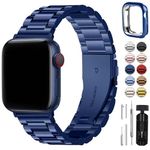 Fullmosa Compatible For Apple Watch Band 41mm 40mm 38mm 42mm 44mm 45mm, Stainless Steel iWatch Band with Case For Apple Watch Series 9 8 7 6 5 4 3 2 1 & iWatch SE and SE 2, 41mm 40mm 38mm Blue